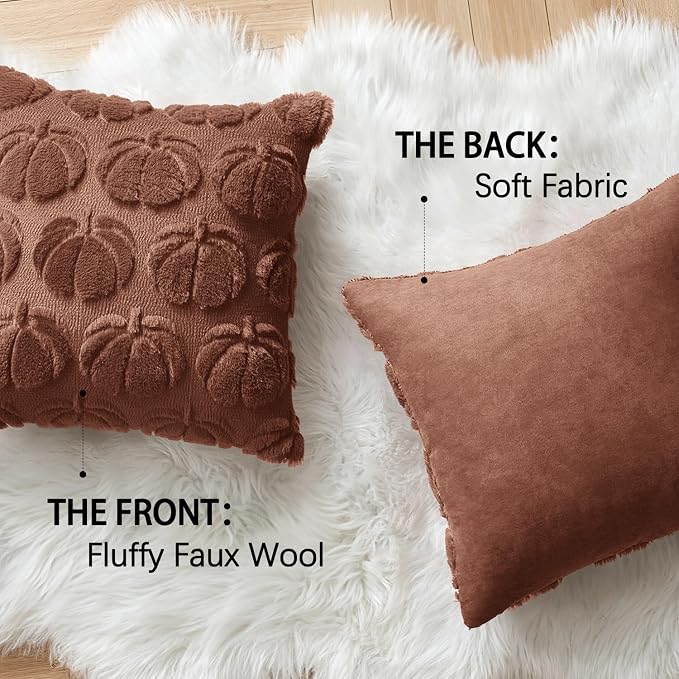 MIULEE Fall Pillow Covers Pumpkin Fall Decor 20x20 Autumn Glaze | Set of 2 Fall Decorations for Home, Plush Faux Fur Farmhouse Accent Pillowcases, Porch Sofa Couch Cushion Bed Livingroom