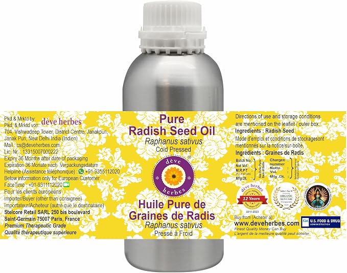 Deve Herbes Pure Radish Seed Oil (Raphanus sativus) Cold Pressed 630ml (21 oz)