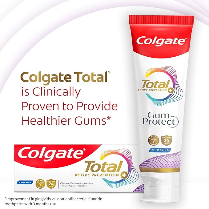 Colgate Total Active Prevention Gum Protect Whitening Toothpaste, 3 Pack, SLS Free Gingivitis Toothpaste for Bleeding Gums, Redness, Inflammation, Irritation, and Sensitivity, 3.0 oz