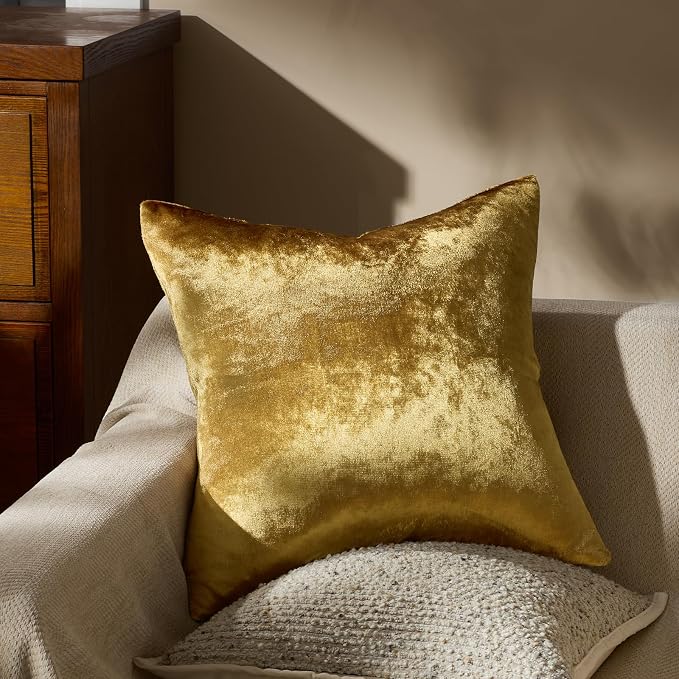 GIGIZAZA Gold Velvet Pillow Covers 16x16 Decorative Pillows Pack of 2 | Throw Pillows for Couch Sofa,300gsm Soft Textured Fabric,Modern Square Accent Pillowcases,Luxury Cushion Covers