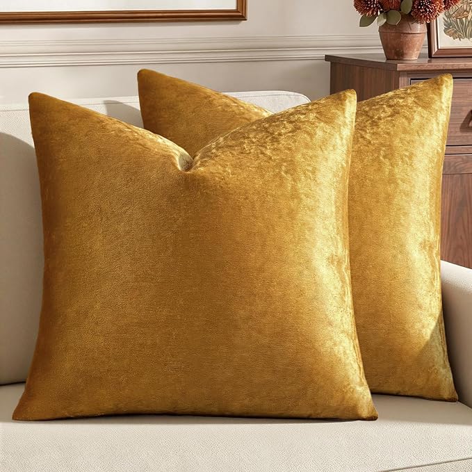 MIULEE Velvet Throw Pillow Covers 12x12 Inch Pack of 2 Dark Gold | Soft Solid Small Decorative Pillow Covers, Modern Luxury Home Decor, for Couch Chair Sofa Bedroom Livingroom Car