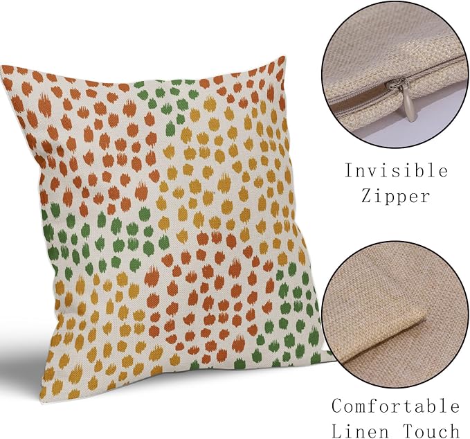 Orange Yellow Green Pillow Covers 20x20 Set of 2 Fall Colored Art Dot Decorative Throw Pillows Trendy Print Outdoor Pillowcase Holiday Seasonal Cushion Cover Linen Pillow Case Decor for Sofa Couch Bed