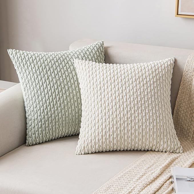 MIULEE Decorative Throw Pillow Covers 20x20 Light Green Textured Corduroy | Pack of 2 Striped Pillow Covers Modern Farmhouse Home Decor for Couch Bed Sofa Living Room