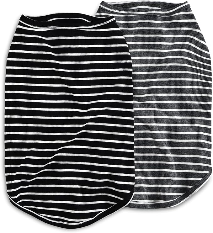 Koneseve Dog Shirt Vest Lightweight Stretchy Dog T-Shirts Soft Cool Shirts Sleeveless Stripe Vests Breathable Clothes for Puppy Kitty Cats Small Medium Large Dogs 2 Pack Black + Grey [ M/Medium ]