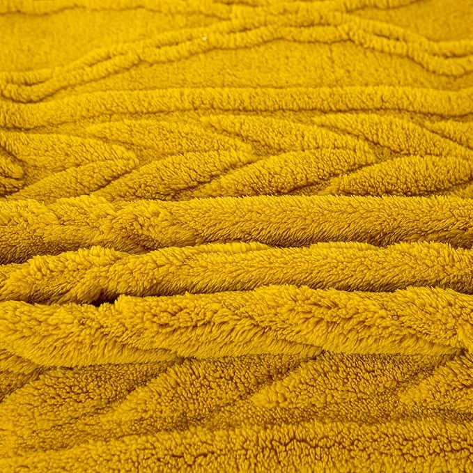 YUSOKI Sherpa Fleece Large Throw Blanket, Mustard Yellow, 50"x65" | 3D Stylish Design,320GSM, Non-Shedding, Lightweight for All Season Use, stays fluffy after repeated washes, Perfect Gifts