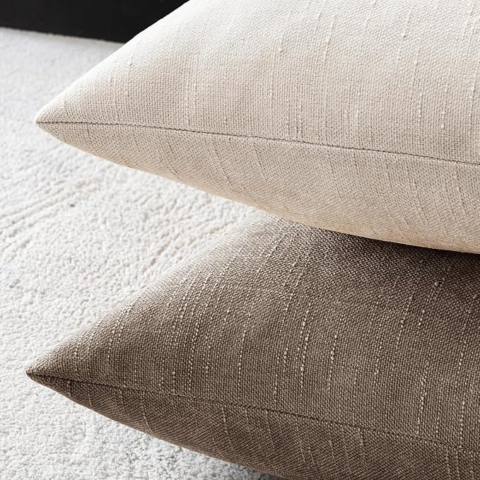 MIULEE Textured Chenille Throw Pillow Covers 18x18 Inch Pack of 2 Beige | Decorative Soft Throw Pillows, Solid Textured Cushion Covers, Modern Home Decor for Couch Sofa Bedroom Living Room