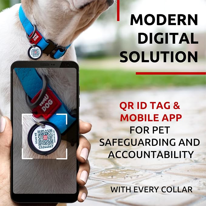 WAUDOG Waterproof Dog Collar Airtag Holder QR Tag Small Medium Large Dogs | Water and Dirt Resistant, Quick Dry QR Pet Tag Adjustable Durable Comfort for Male and Female Dogs Outdoor Walking Training