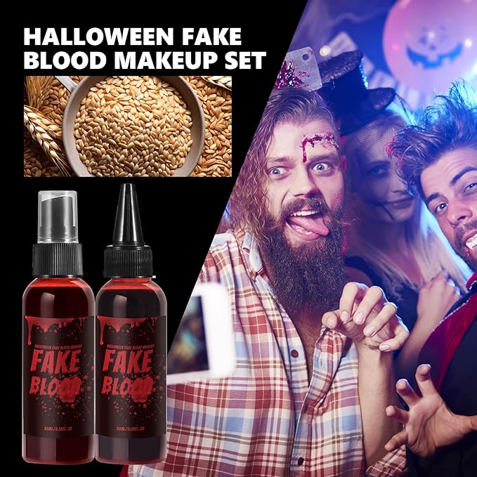Fake Blood Makeup Kit – Realistic Halloween Fake Blood Spray & Gel for SFX, Cosplay, Costume, Stage, Zombie, Vampire, Scab Effects – Non-Toxic, Easy to Apply & Wash Off 【3-Pack】