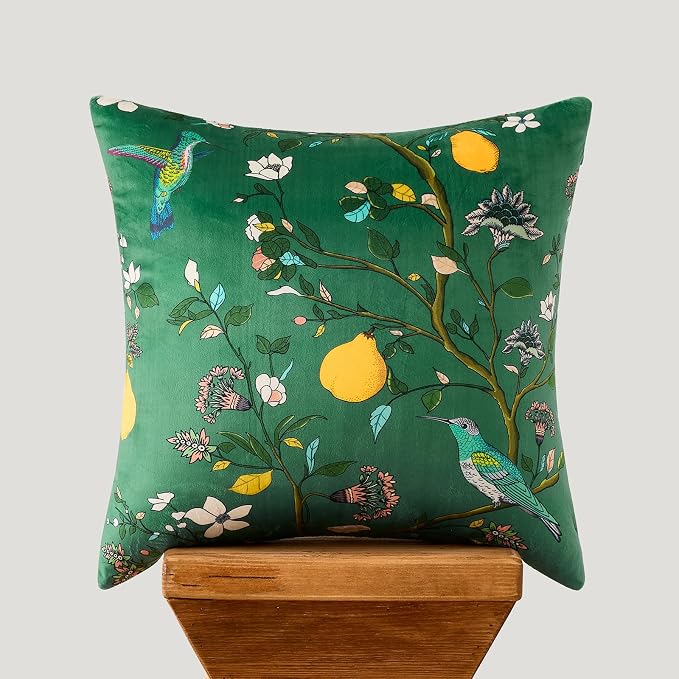 MUSSEL Green Floral Vintage Decorative Pillow Covers 18x18 Set of 2 | Soft Velvet,Wild Flower Plant,Throw Pillows Case,Square,Colorful Farmhouse Cushion Covers,Home Sofa Bed Couch Decor