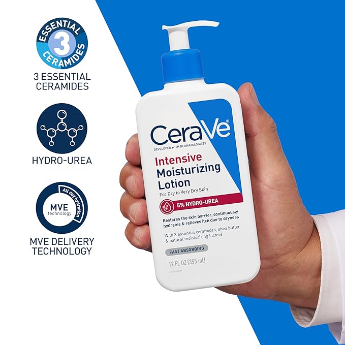 CeraVe Intensive Moisturizing Lotion, Hydro-Urea + Shea Butter, Body Lotion For Dry Skin, Relieves Signs Of Extra Dry Skin, Non Greasy Hydrating Cream For Rough, Tight, Red & Itchy Skin, 16oz