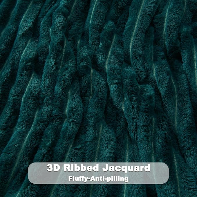 NEWCOSPLAY Fleece Ribbed Cozy Throw Blanket for Couch, Dark Teal, 50"x60" | Premium Silky Flannel Blanket, Soft Lightweight Fluffy Throw Blanket for Bed Sofa Decor, Gift for All Season Use