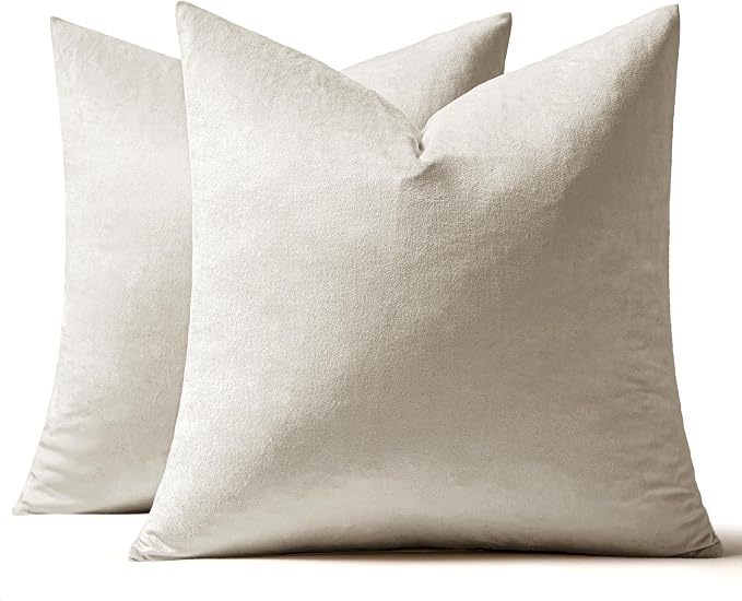 MIULEE 26x26 Inch Pack of 2 Euro Velvet Throw Pillow Covers Cream White | Soft Solid Decorative Euro Sham, Modern Luxury Home Decor, for King Bed Sofa Couch Bedroom Livingroom