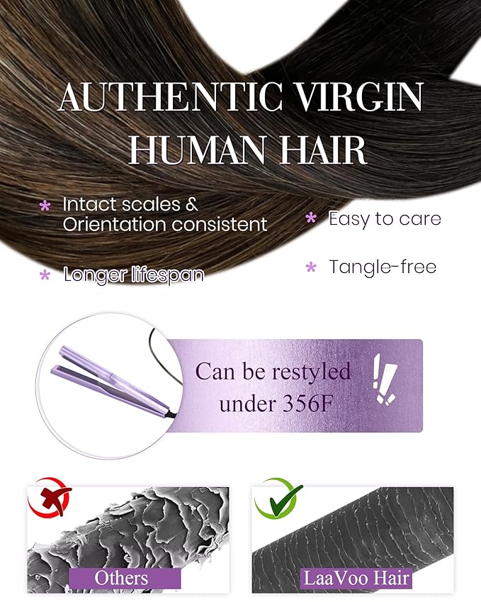 LaaVoo Nano Hair Extensions Human Hair Balayage Nano Bead Hair Extension Human Hair Darkest Brown to Medium Brown and Ash Brown Nano Ring Extensions Real Human Hair 50s 50g 22 Inch