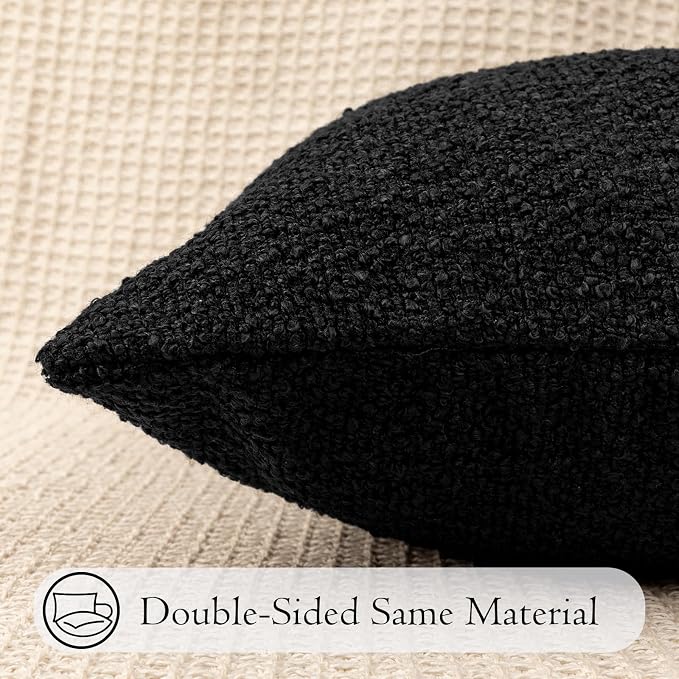 JoraLion 14x36 inch Boucle Lumbar Pillow Cover, Black Woven Texture Neutral Long Pillow Cover Breathable Cushion Case for Couch Sofa Bed Living Room Home Decor (Cover Only)