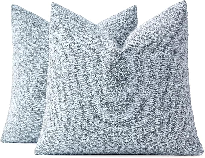 MIULEE 24x24 Decorative Euro Sham Boucle Couch Pillow Covers Sky | Set of 2 Textured Neutral Throw Pillow Covers, Accent Solid Pillowcases, Sofa Living Room Home Decor