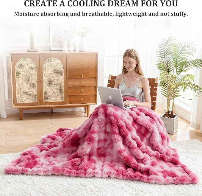 Faux Fur Throw Blanket for Couch, 1000 GSM Cozy Fuzzy Fluffy Soft Plush Thick Bubble Sherpa Blanket for Sofa Bedroom Living Room, Mothers Day Birthday Gifts for Women Home Decor