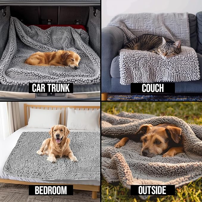 Muddy Mat® Dog Blanket - Chenille Water Absorption Blanket for Bed & Couch Cover for Dogs Washable, Anti-Slip Soft and Durable Furniture Protector for Dogs - Grey 48"x56"