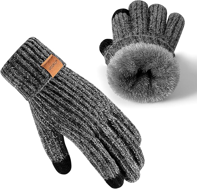 UCQKLI Winter Gloves for Women Chenille, Womens Gloves Cold Weather Fleece Lined, Stocking Stuffers for Women Christmas Gifts