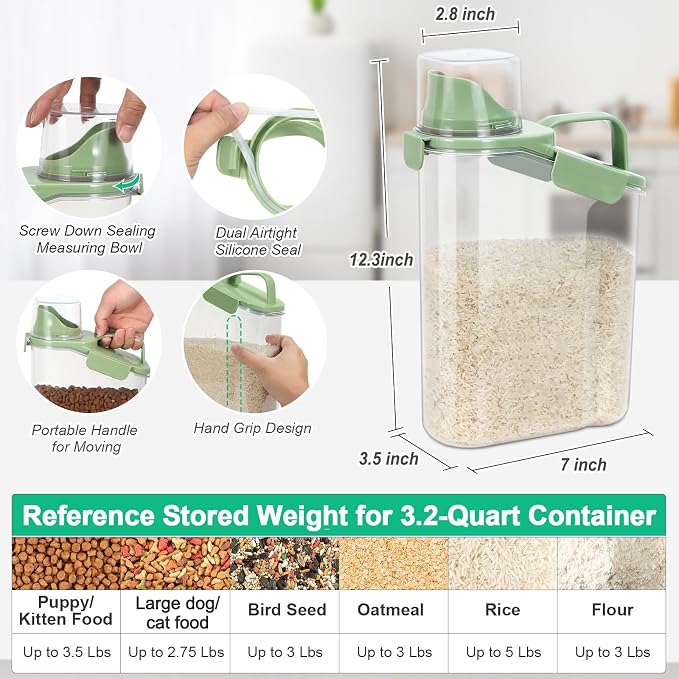 TBMax Rice Container Cereal Storage Container 2 Pack, Kitchen Pantry Dry Food Storage Holder with Easy-Pouring Spout & Handy Cup, Small Pet Dog Cat Food Dispenser for Daily Feeding
