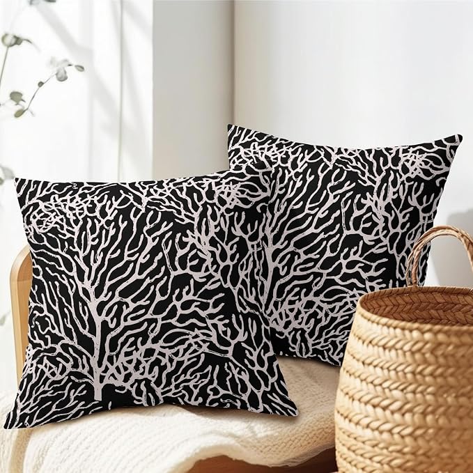 Nautical Coastal Coral Pillow Covers 22x22 Inch Set of 2 Summer Ocean Beach Black Decorative Pillow Cases Outdoor Linen Cushion Cover Farmhouse Decor for Bedroom Home Sofa Couch Bed