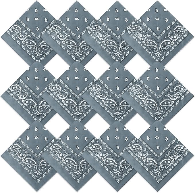 Suhine 12 Pcs Bandanas Bulk 22 x 22 Inch Paisley Headband Cowboy Handkerchief Christmas Thanksgiving Gift for Women Men