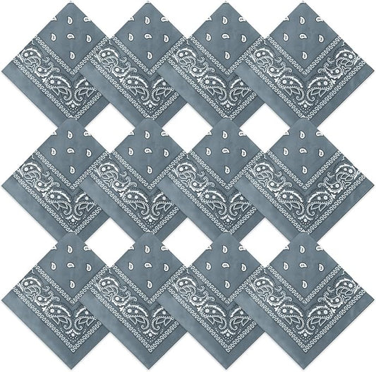 Suhine 12 Pcs Bandanas Bulk 22 x 22 Inch Paisley Headband Cowboy Handkerchief Christmas Thanksgiving Gift for Women Men