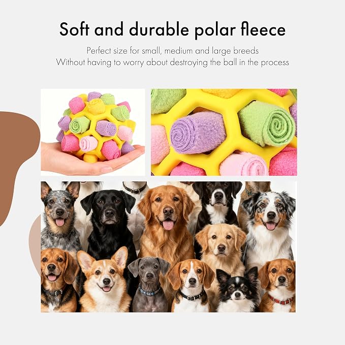 Mira's Pocket Dog Snuffle Ball Toy, Mental Stimulation Chew Toy for Dogs & Cats, 14cm Licking Mat Treat Dispensing Ball with Hollow Design, Slow Feeder for Fast Eaters (Yellow)