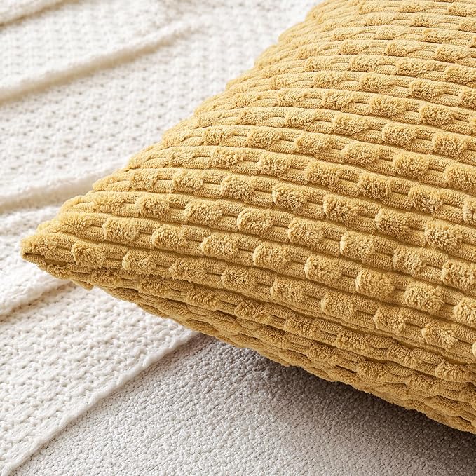 MIULEE Decorative Throw Pillow Covers 16x16 Gold Textured Corduroy | Pack of 2 Striped Pillow Covers Modern Farmhouse Home Decor for Couch Bed Sofa Living Room