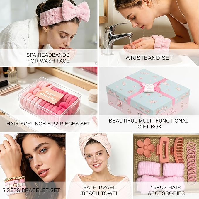 57 Pcs Bath Spa Kit for Women, Rose Bath and Body Gift, Facial Skin Care Set, Self Care Pampering Kit, Face Serum, Home Spa, Birthday Gift Set, Mother Day, Bridal Shower Bath sets for women gift