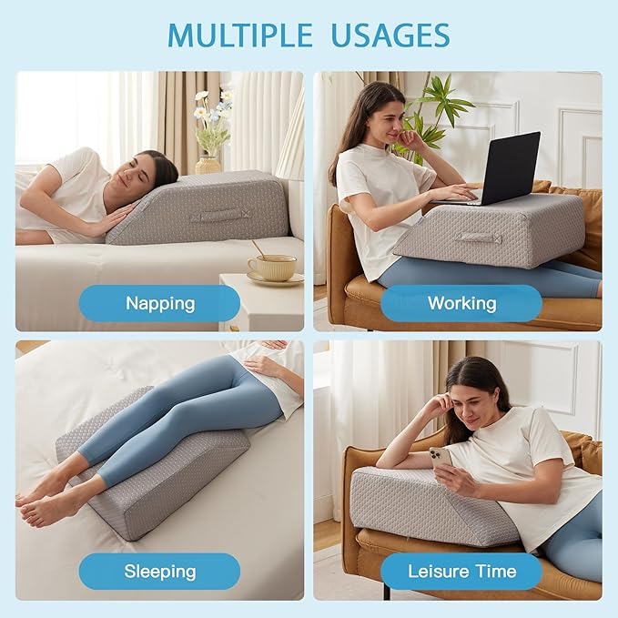 Leg Pillow Elevation Blood Circulation, Leg Wedge for Elevation for Swelling, Leg Elevating Pillow for After Surgery, Memory Foam Foot Knee Pillow for Back Sleeping 23.6×16.8×8 Inch Grey