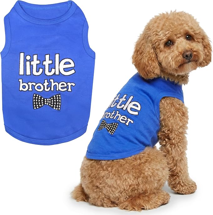 Parisian Pet Dog Shirt – 100% Cotton Shirts for Large Dogs – Blue Sleeveless Pet Clothes – Lightweight and Breathable Dog Apparel – Boy Little Brother Dogs Clothes - Stretchy Pet T Shirts