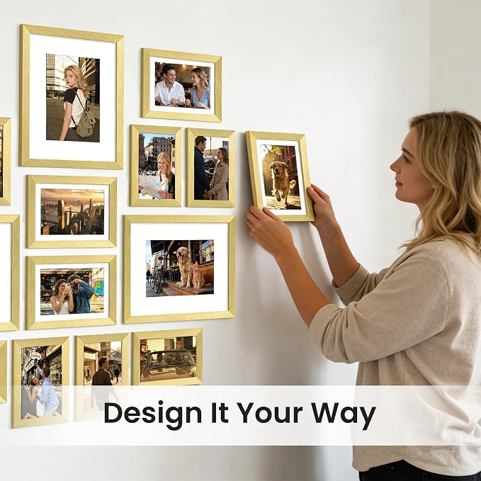 upsimples Picture Frames set of 19, Including 8x10, 5x7, 4x6 Gold Frame | Multi Picture Frames Collage Wall Decor, Gallery Wall Frame Set, Gift For Christmas, Mothers' day, Wedding, Dorm, Living Room