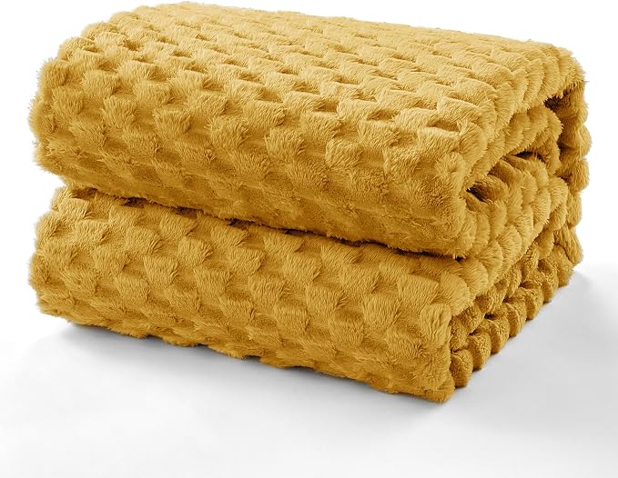EXQ Home Gentle Soft Fleece Throw Blanket – Cozy Lightweight 3D Imitation Turtle Shell Jacquard Blanket for Couch Bed – All-Season Warm Fuzzy Flannel Blanket for Women Mom Gift(50"x60",Mustard Yellow)