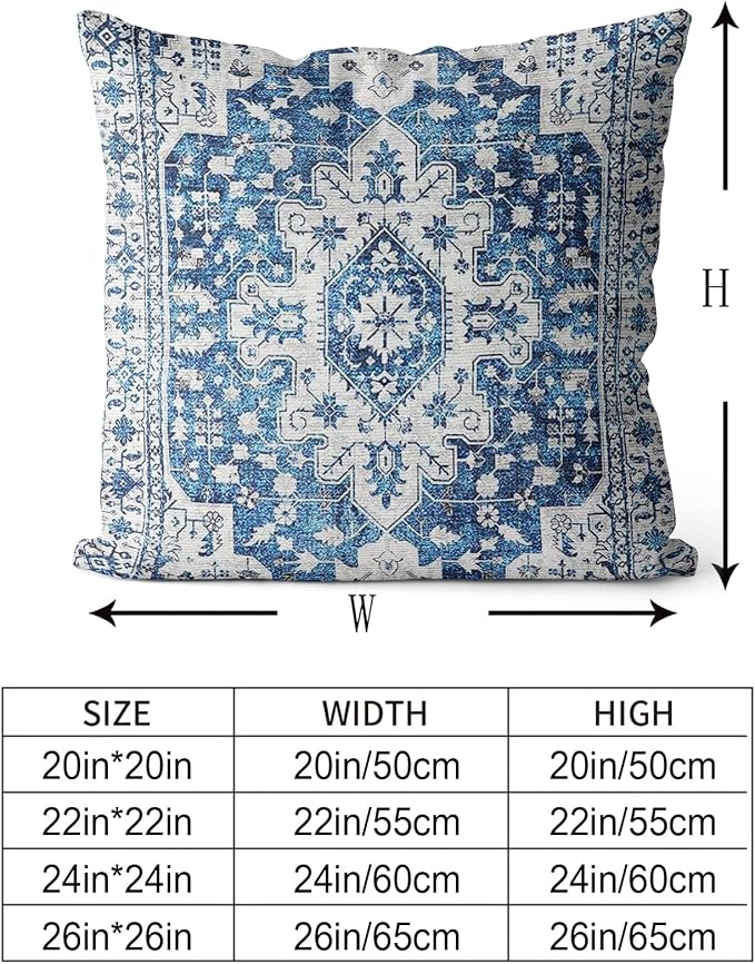 Snycler Boho Throw Pillow Covers 22x22 inch Set of 2 Blue Boho Rug Carpet Double Sided Pattern Cotton Soft Pillow Case Cushion Cover Pillowcase for Couch Sofa Bed Decorative
