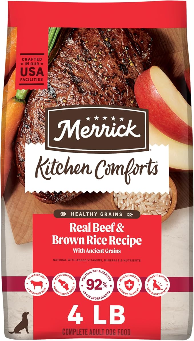 Merrick Kitchen Comforts Dog Food with Grains, Beef and Brown Rice, 4 lb Bag