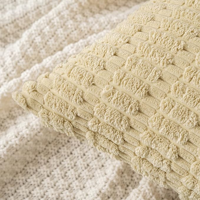 MIULEE Corduroy Decorative Throw Pillow Covers 16x16 Beige Pack of 2 | Soft Boho Striped Pillow Covers Modern Farmhouse Home Decor For Sofa Living Room Couch Bed