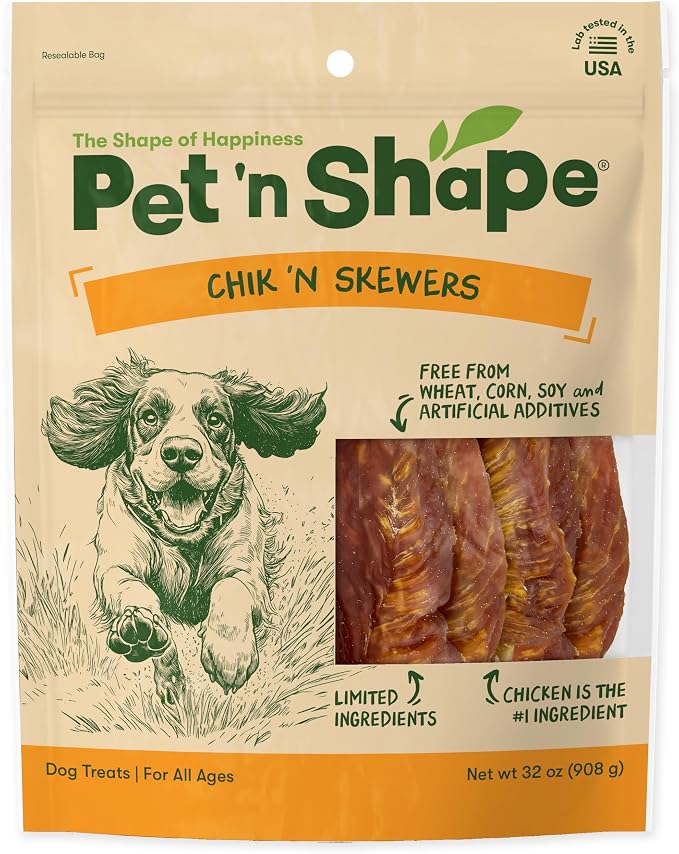 Pet 'n Shape Chik 'n Skewers – Chicken Wrapped Rawhide Chew Dog Treats - 2 Pound | Premium chicken breast, Limited ingredients, Wheat and soy free, Everyday reward, For all life stages, High-protein snack