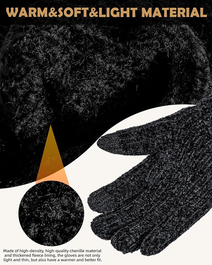UCQKLI Winter Gloves for Women Chenille, Womens Gloves Cold Weather Fleece Lined, Stocking Stuffers for Women Christmas Gifts
