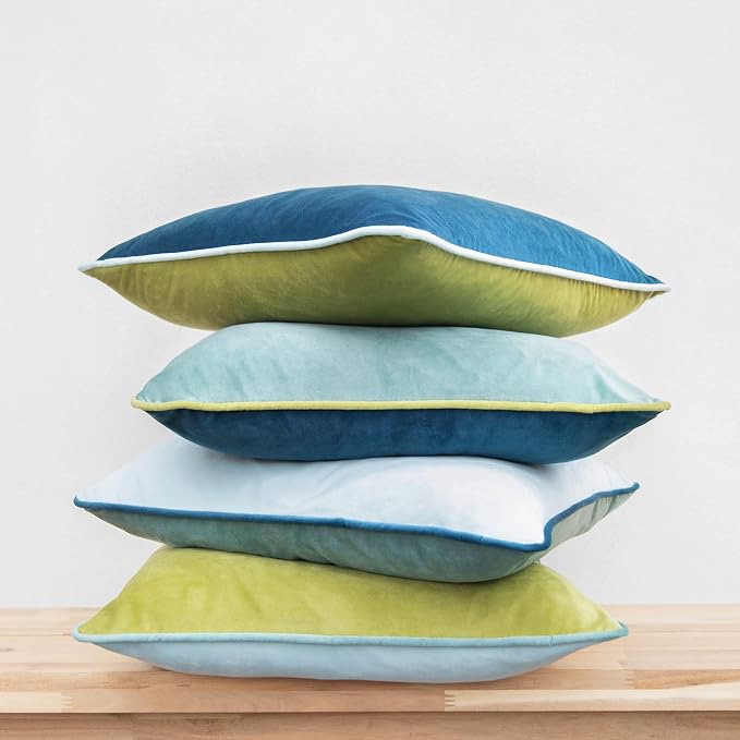MONDAY MOOSE Decorative Throw Pillow Covers Cushion Cases, Set of 4 Soft Velvet Modern Double-Sided Designs, Mix and Match for Home Decor, Pillow Inserts Not Included (24x24 inch, Green/Blue)