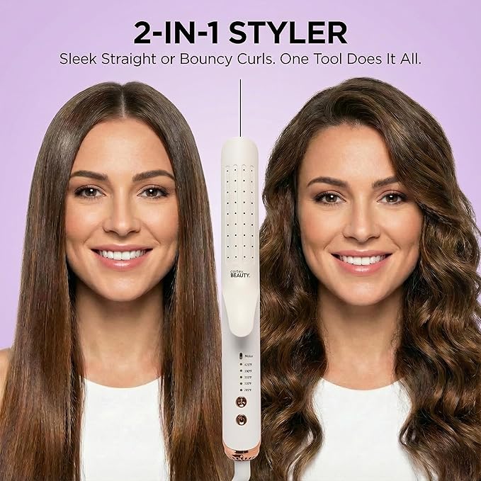 Cortex Beauty 360° Airflow Styler Curling Iron | 2-in-1 Hair Straightener and Curler with Cool Air Flow Vents | Professional Flat Iron with Ionic Wand to Lock in Curls for Long & Short Hair, White