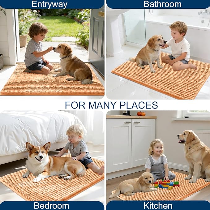 OLANLY Dog Door Mat for Muddy Paws 44x24, Extra Absorbent Chenille Mud Mat | Orange, Absorbs Moisture and Dirt, Non-Slip Machine Washable Doormat, Quick-Drying Indoor Entryway Floor Mat for Dogs