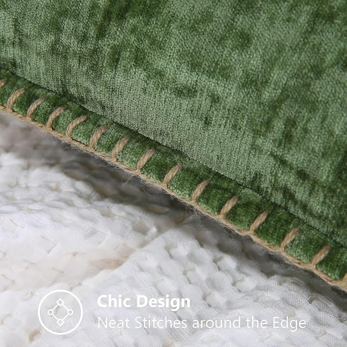 decorUhome Soft Chenille Throw Pillow Covers 24x24 Set of 2 Forest Green | Fall Textured Decorative Throw Pillow Cases Stitched Edge Modern Farmhouse Luxury Boho Velvet for Couch Sofa Bed Home Decor