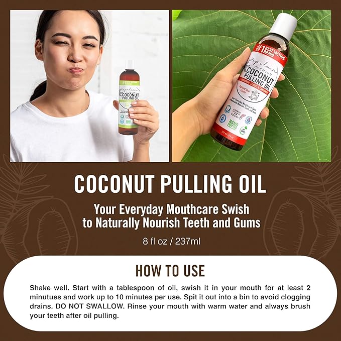 Kapuluan Coconut Oil Pulling for Teeth and Gums Mouthwash, 100% Pure and Natural, Non-GMO, Ayurvedic – Peppermint Pulling Oil