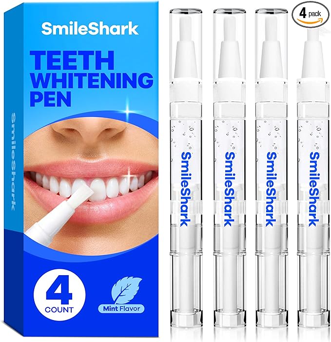 SmileShark Premium Teeth Whitening Pens (4 Count), Sensitive-Free Whitening Gel, Professional-Strength Formula, On-The-Go Tooth Gel for Adults