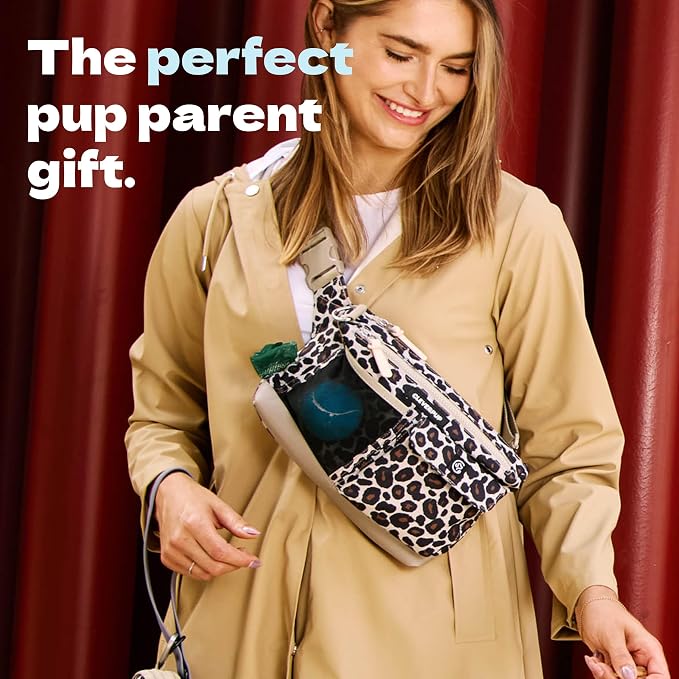 Cleverpup Walk & Train 2-in-1 Dog Walking Bag - Hands-Free, Leopard