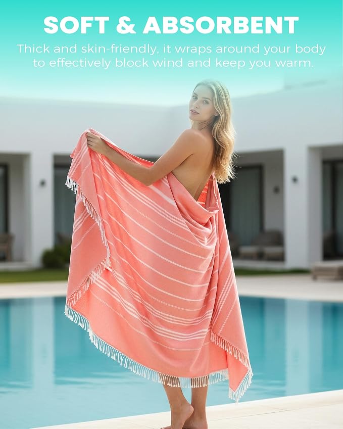 Antfuny 2 Packs Turkish Beach Towel Jumbo Extra Large XL XXL Big Oversized Giant Huge Thin Outdoor Picnic Accessories Airplane Travel Essentials Camping Gears Must Haves Yard Yoga Mat Coral