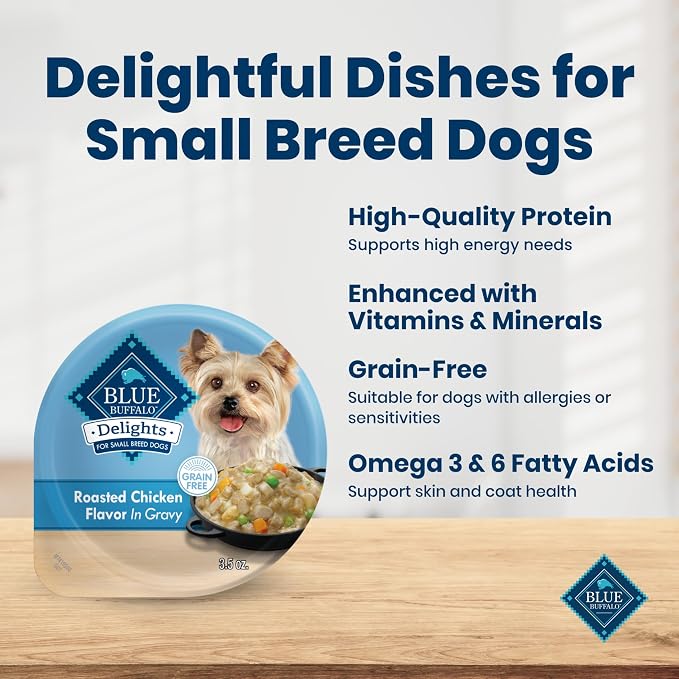 Blue Buffalo Delights Rotisserie Chicken Wet Dog Food, 3.5 oz, 12 ct | Small Breed Formula, Grain-Free, Real Chicken First, in Hearty Gravy, No Corn, Wheat, or Soy