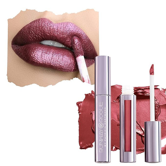 Runway Rogue Pearl Glam Long Wear Shimmer Liquid Lipstick, Metallic Earthy Berry-Bronze Lipstick with Silver and Gold Shimmer, ‘Callback’