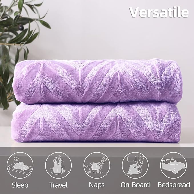 Whale Flotilla Flannel Fleece Fall Bed Blanket Twin XL Size, Lilac | Lightweight Breathable Soft Bedspread, Plush Fluffy Coverlet Chevron Design Decorative Blanket for Home Life, 90x66 Inch