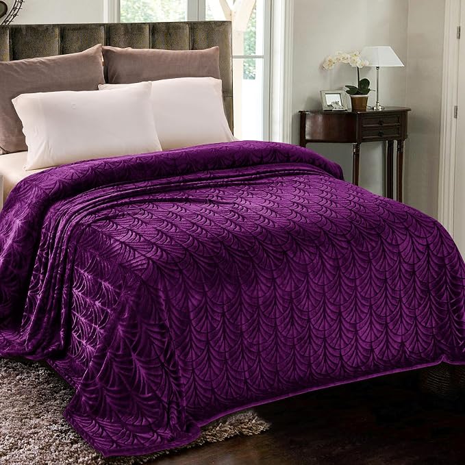Whale Flotilla Soft Flannel Fleece Twin Size Blanket for Bed, Purple | Cozy Lightweight Breathable Coverlet, Plush Fluffy Bedspread, Vintage Pattern Decorative Blanket for Dorm, All Season 60"x80"